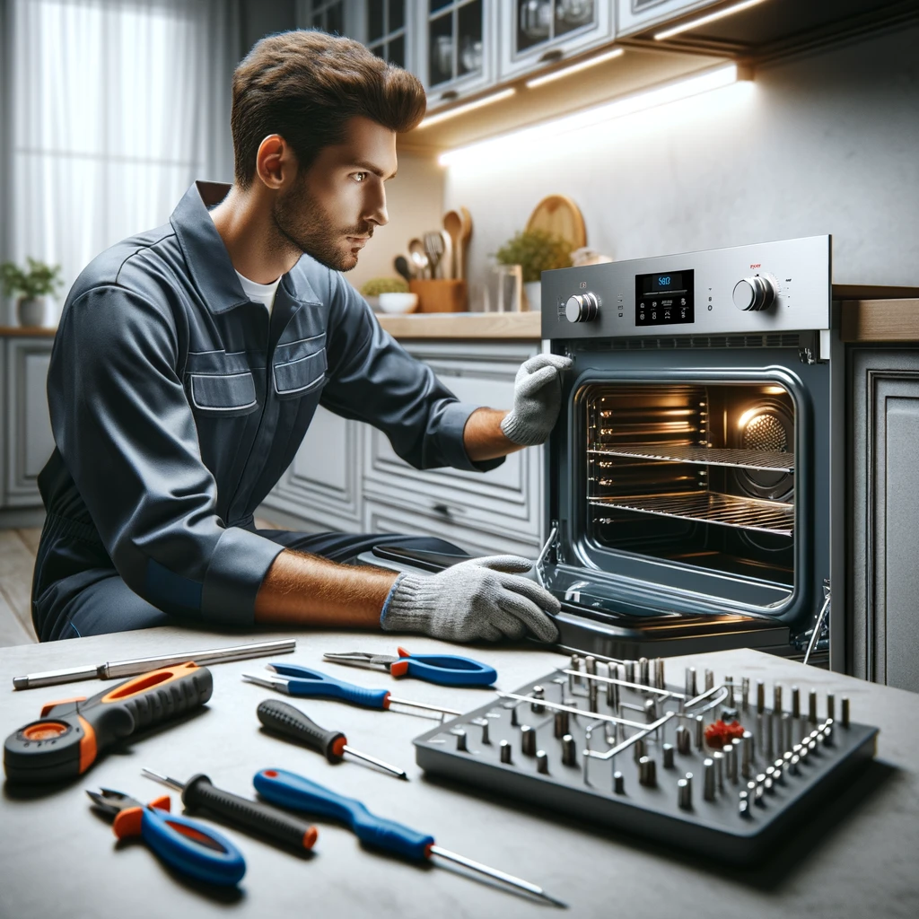 Técnico reparando horno